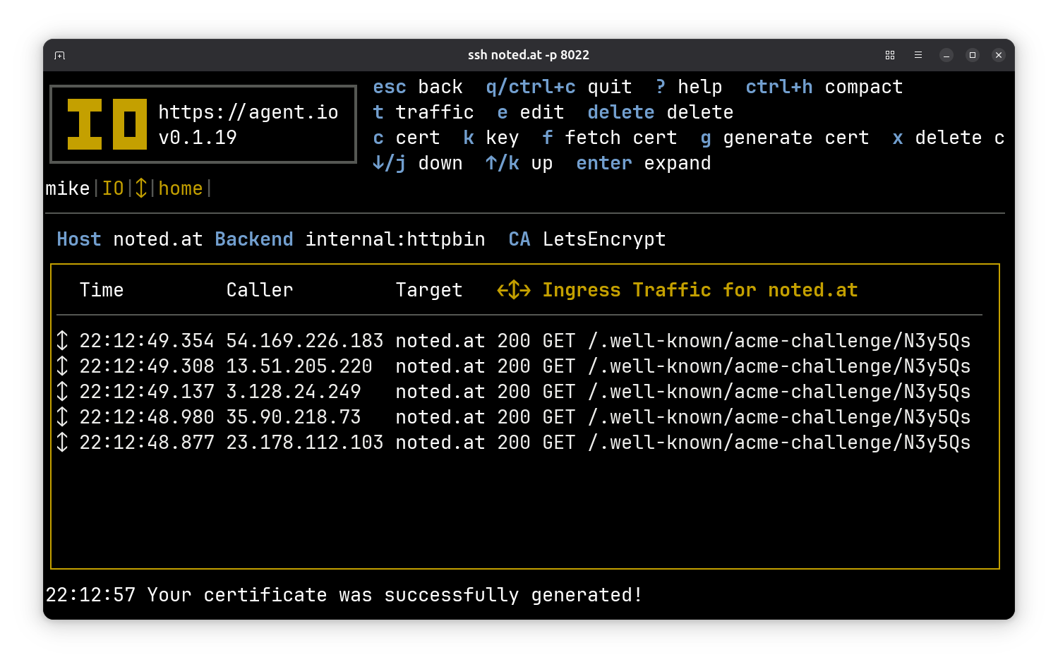 Success! We have a certificate from LetsEncrypt