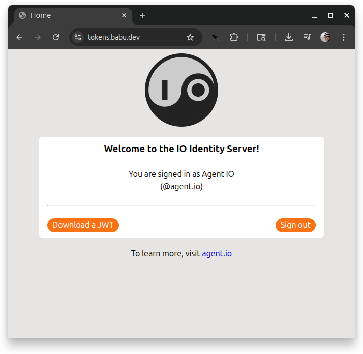token server welcome screen