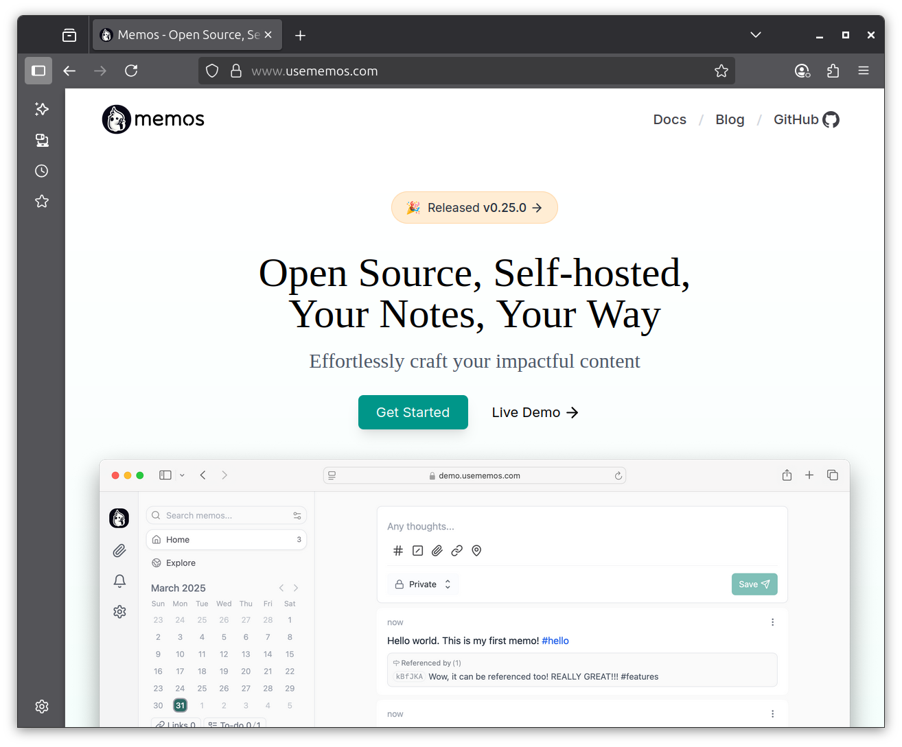 Memos home page