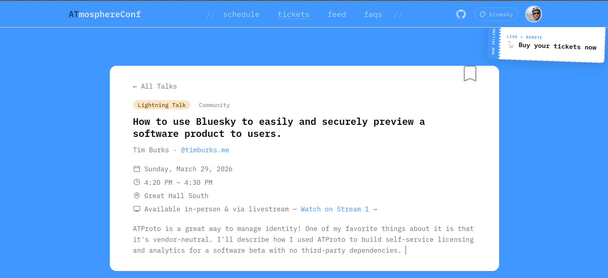 The Atmosphere Conference listing for my lightning talk