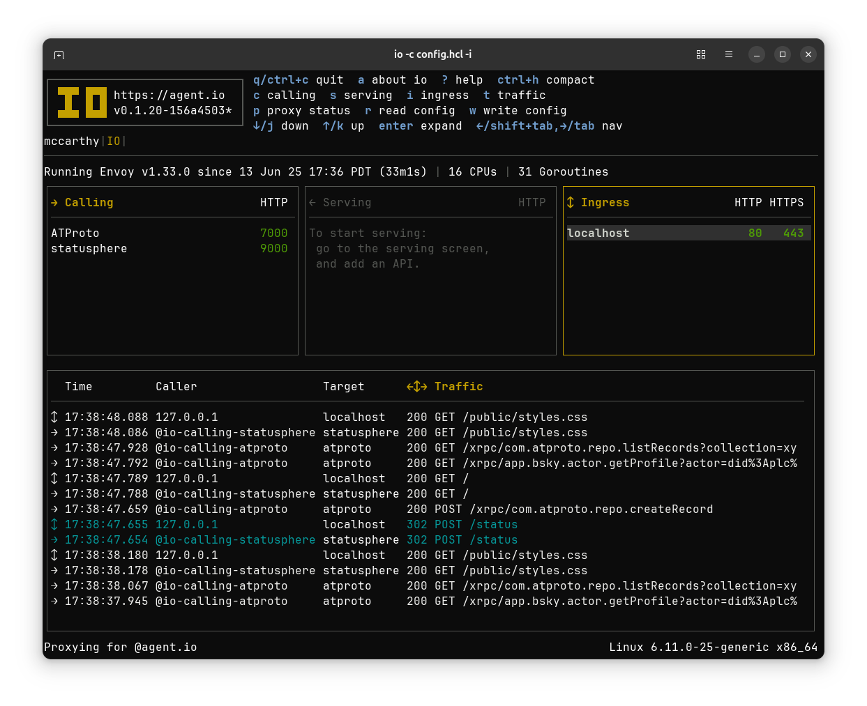 The IO main screen