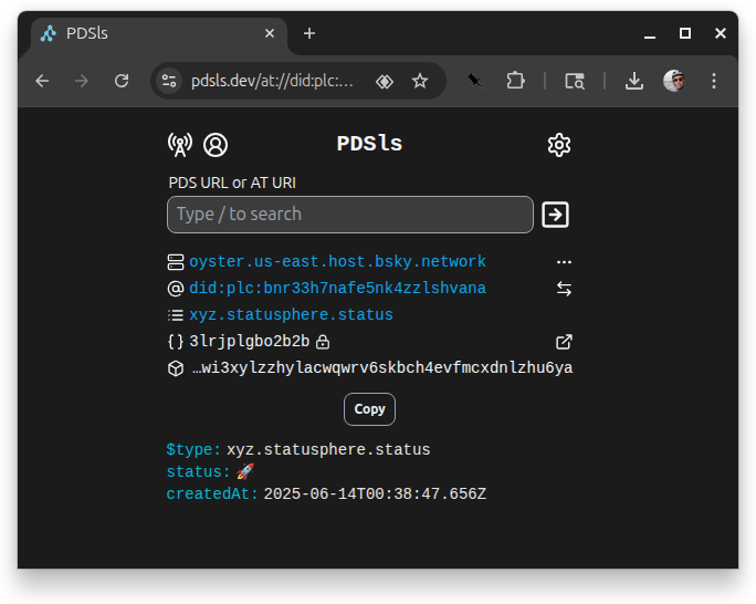 Viewing our new status with PDSls