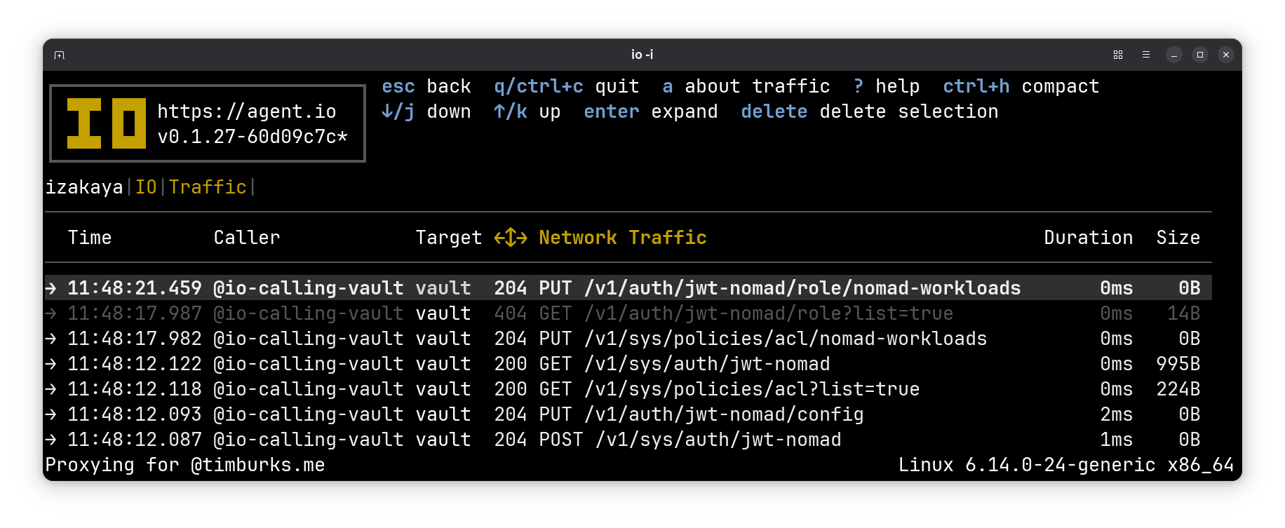 API traffic for nomad setup vault